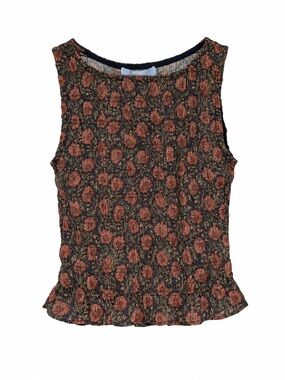 Hill House Home Phoebe Nap Top XS Thornfield Tapestry Navy Rust Floral Cotton